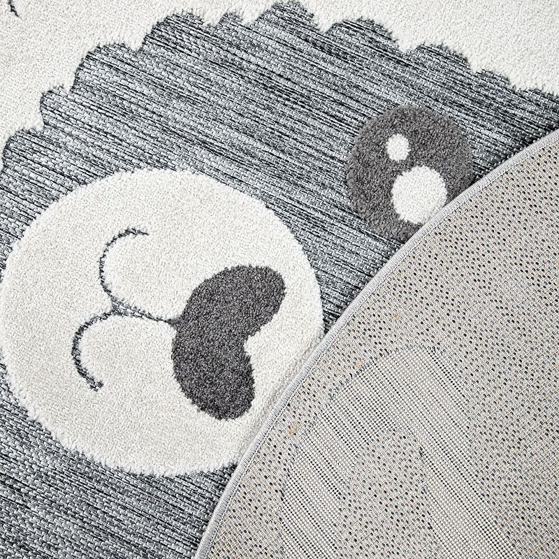 Round Kids Rug Llama Motif with Contour Cut in Mottled Grey