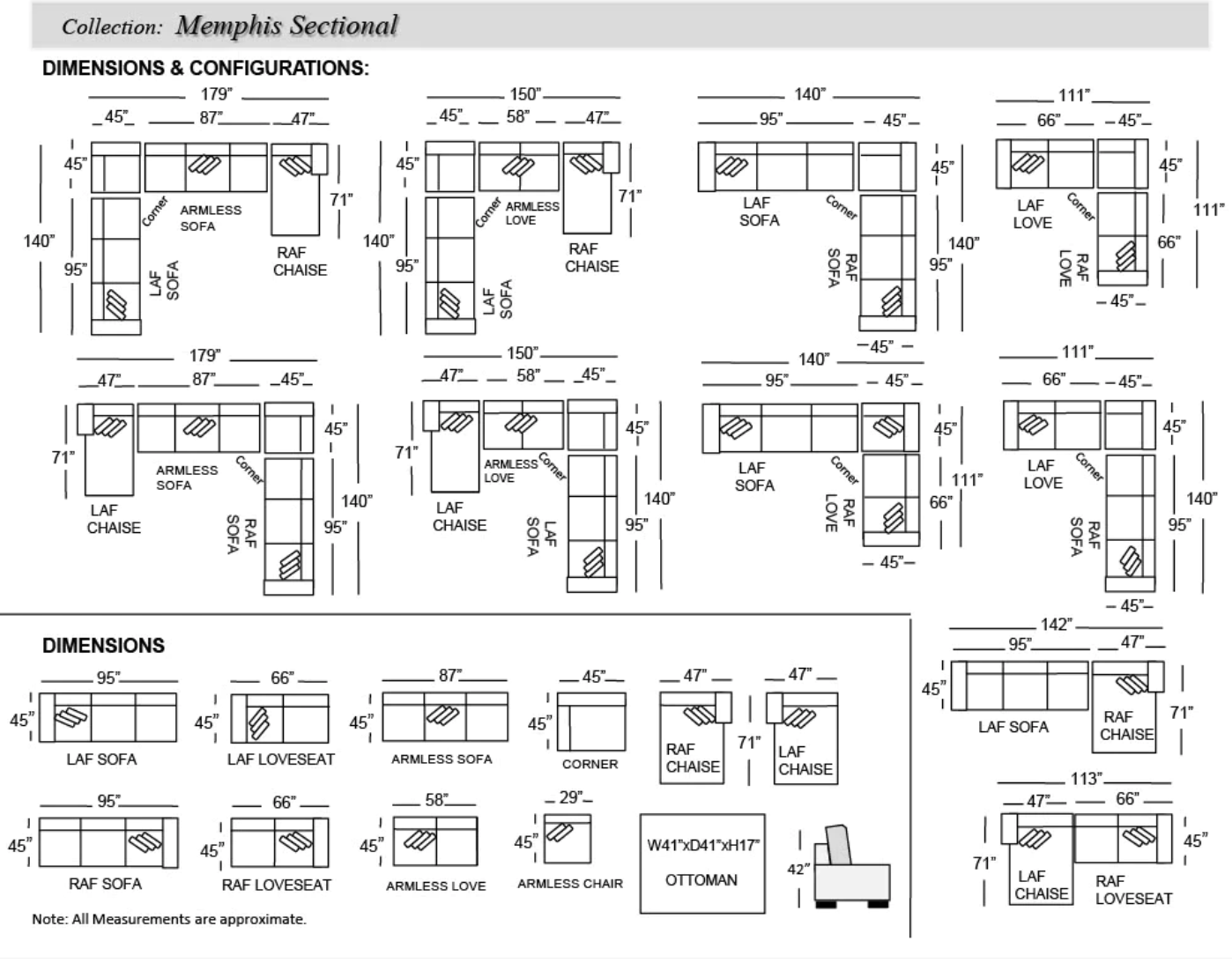 Comfort Industries Over Sized Memphis Sectional - 4 Color Choices