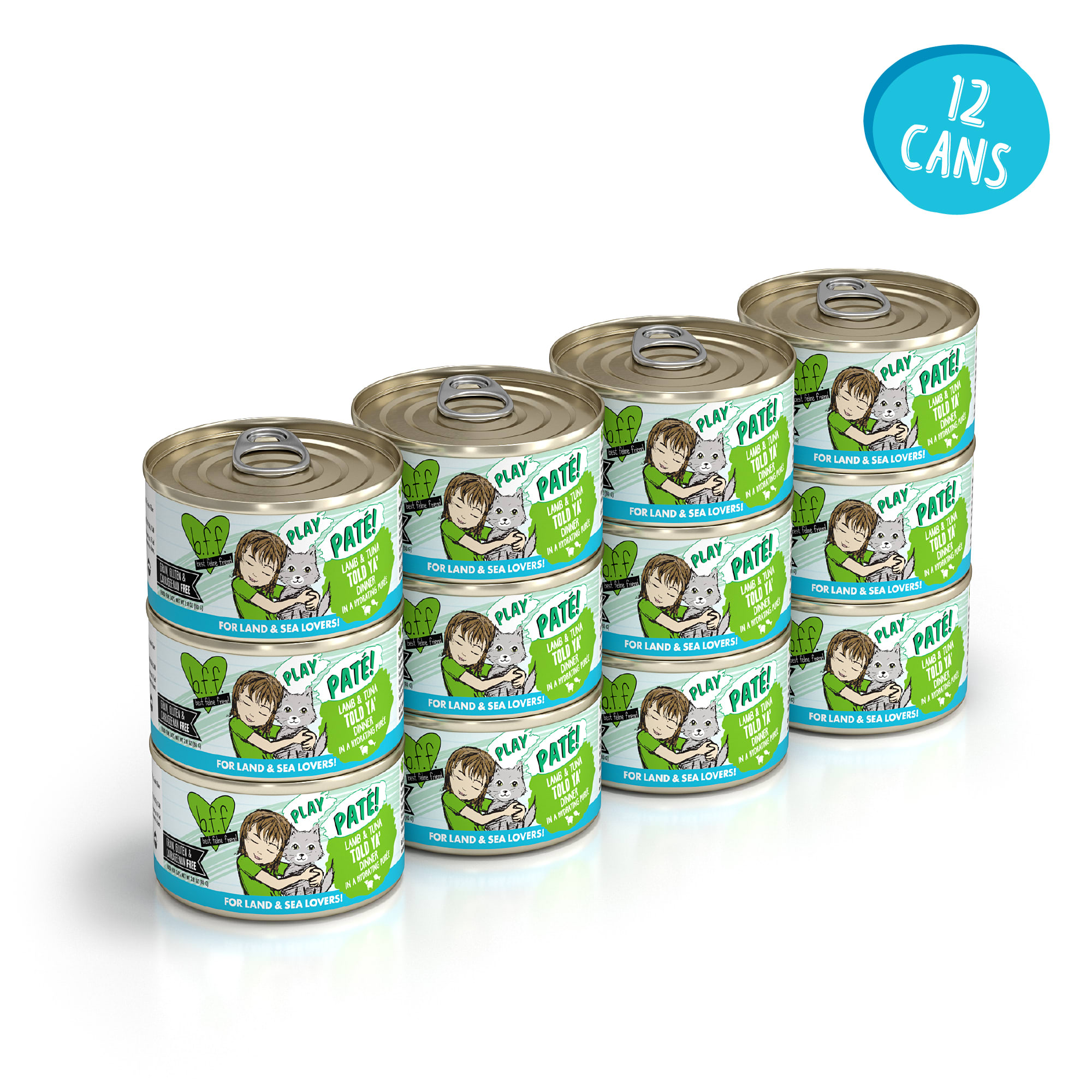 B.F.F. P.L.A.Y. Told Ya Lamb  Tuna Dinner in a Hydrating Puree Wet Cat Food， 2.8 oz.， Case of 12