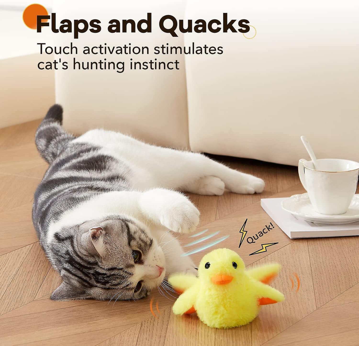 Cat Toys Rechargeable Flapping Duck and Fish With Silvervine Catnip， Lifelike Chirping， Cat Kicker Toys， Touch Activated Kitten Toy Plush Interactive Ca