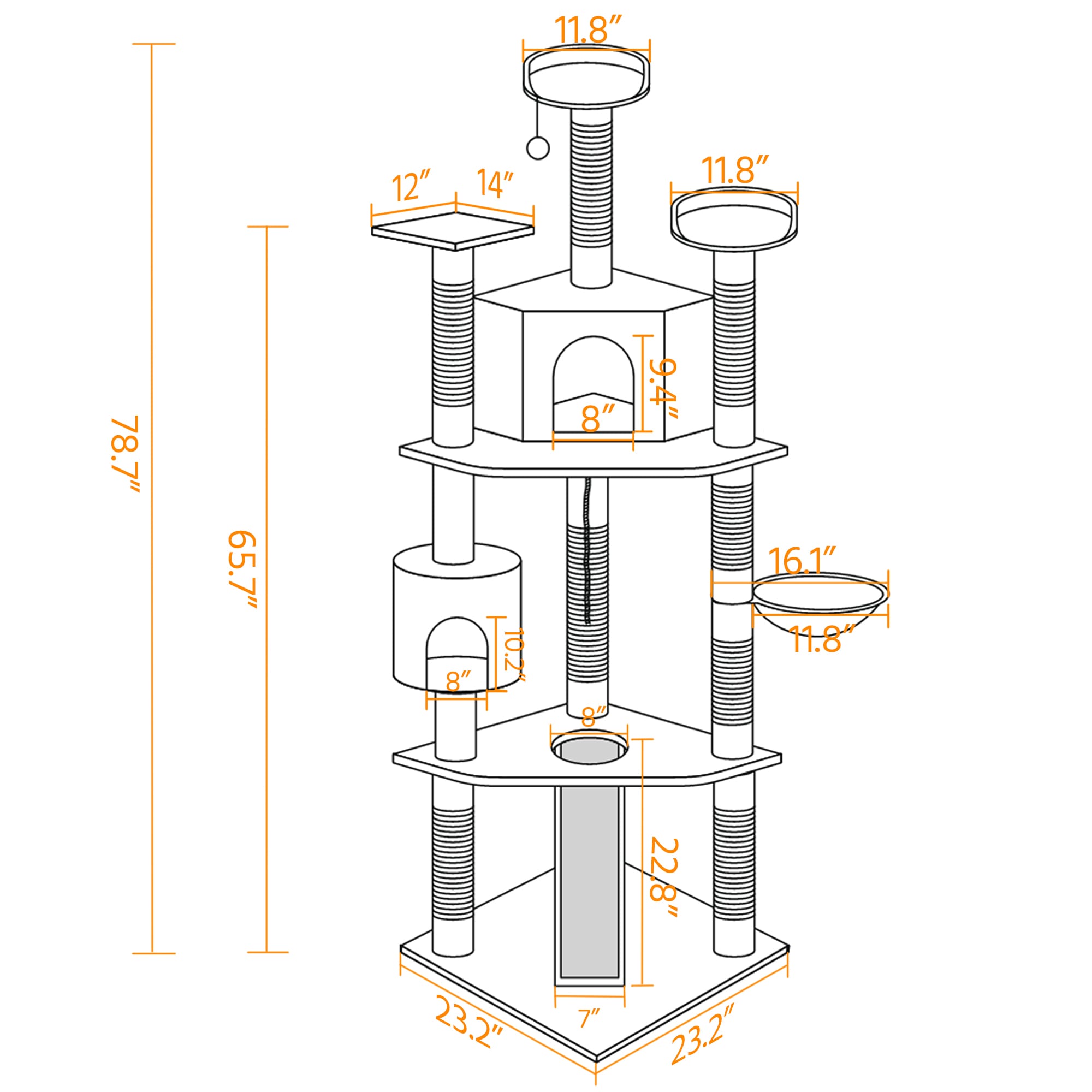 Topeakmart Light Gray Large Cat Tree Tower， 79