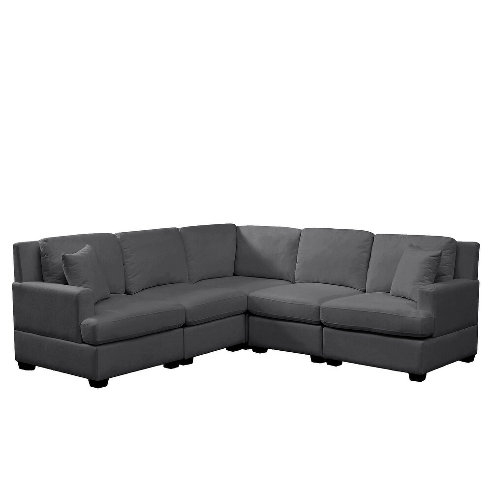 Convertible Couch Set Modular L shaped Sofa Set with 2 Throw Pillows  Gray