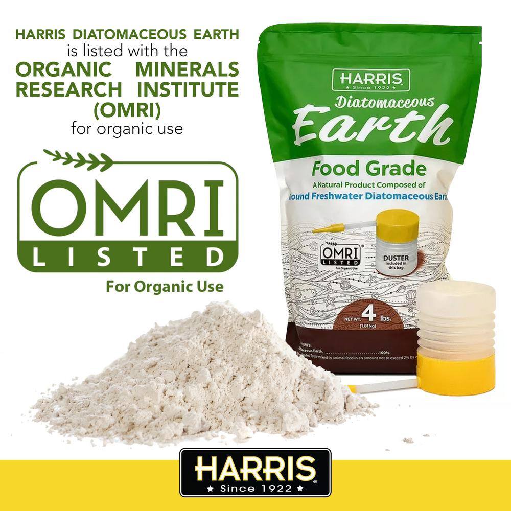 Harris 64 oz.(4 lb.) Diatomaceous Earth Food Grade 100% with Powder Duster Applicator DE-FG4P