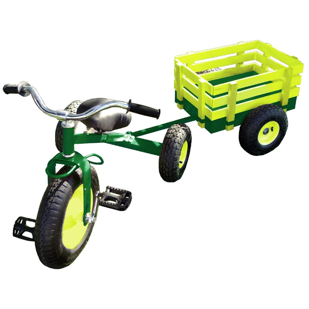 Valley Industries Classic All Terrain Kids Toy Tricycle with Pull Along Wagon Trike Green