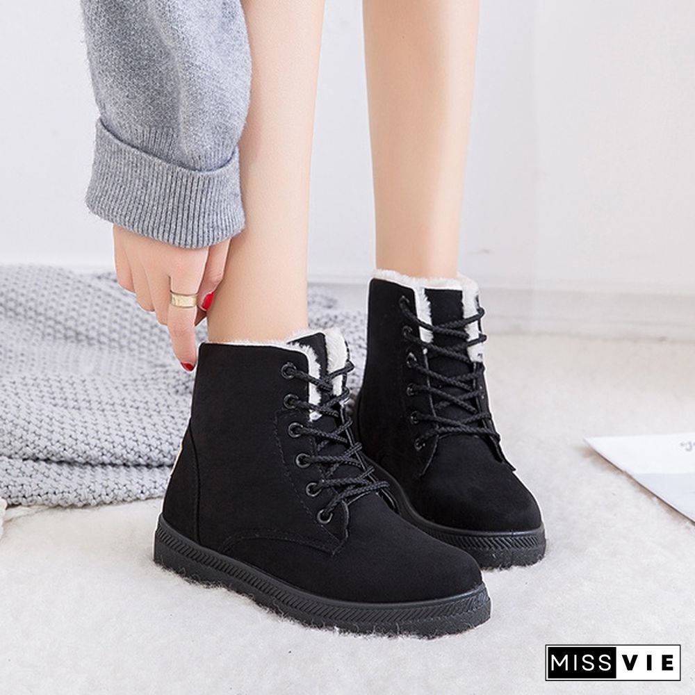 Ladies Winter Warm Fur Lined Ankle Snow Boots Women Casual Flat Short Booties Shoes Botas Feminina Plus Size