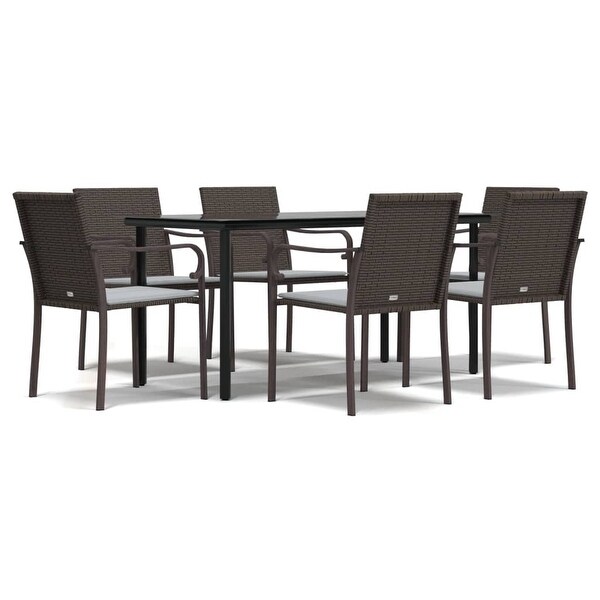 vidaXL Patio Dining Set Table and Chair with Cushions Poly Rattan and Steel