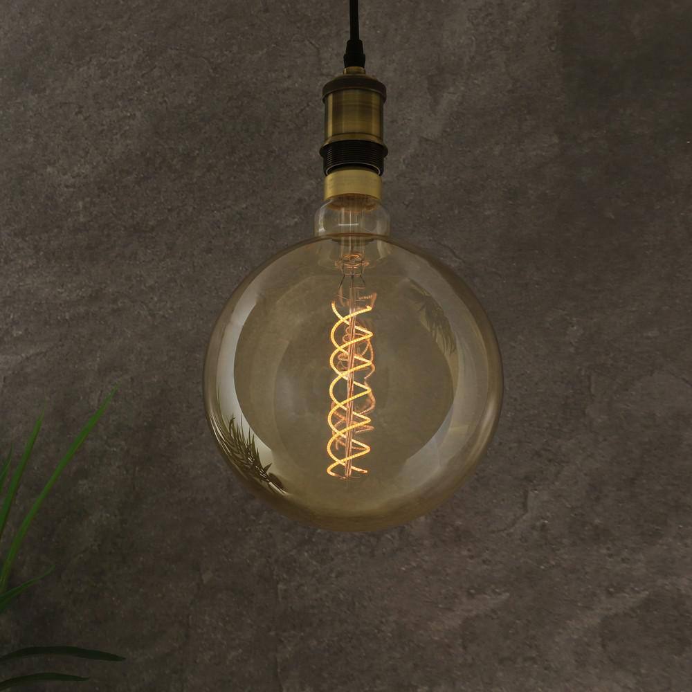 Feit Electric 60-Watt Equivalent G63 Dimmable E26 Spiral Filament Oversized Amber Glass LED Vintage Edison LED Light Bulb Warm White G63S820LED