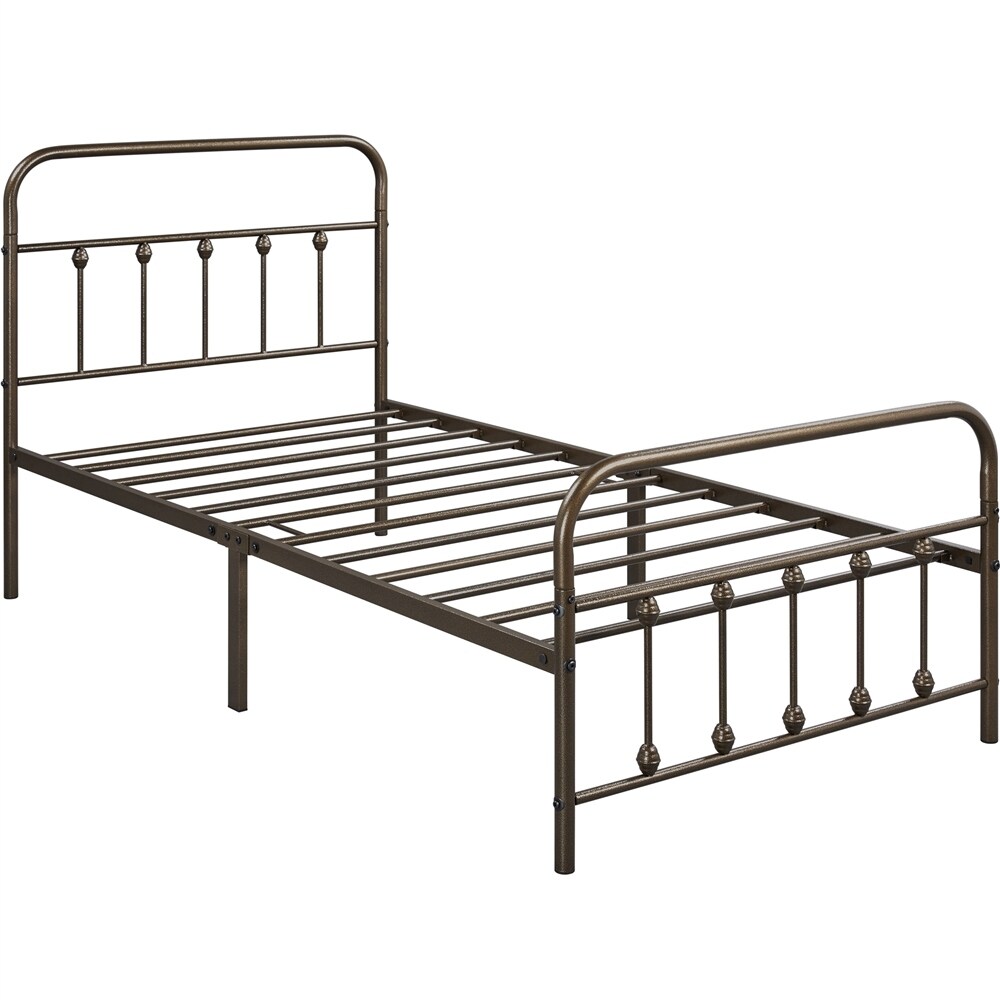 Yaheetech Classic Iron Platform Bed with High Headboard and Footboard Strong Metal Framed Bed