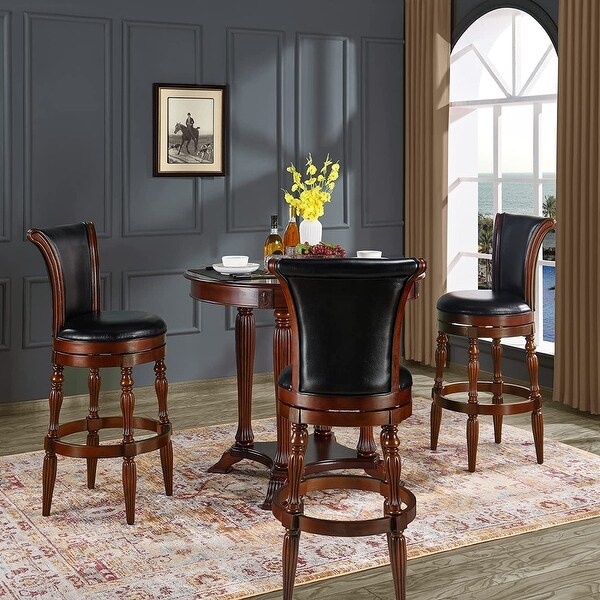 Solid Wood Swivel Bar Stool Carved Hardwood Rotatable Pub Height Stools