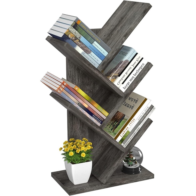 4 Tier Tree Bookshelf Cd/Magazine/Book Wood Storage Rack