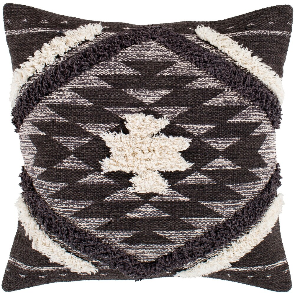 Katherine Black   Cream Boho Shag Throw Pillow Cover (20\