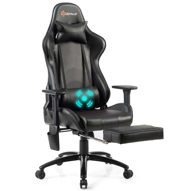 Massage Gaming Chair, Adjustable Ergonomic High-Back E-Sports Racing Chair, Swivel Office PC Chair with Footrest & Lumbar Support