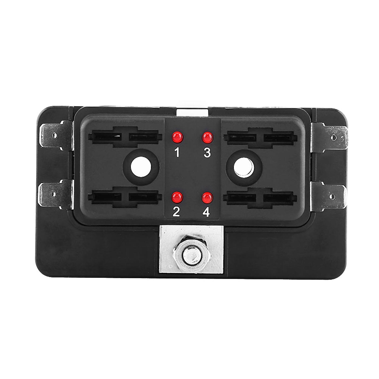 4 Way Circuit Blade Fuse Box Block Holder With Led Warning Light Kit For Car Van Boat Marine