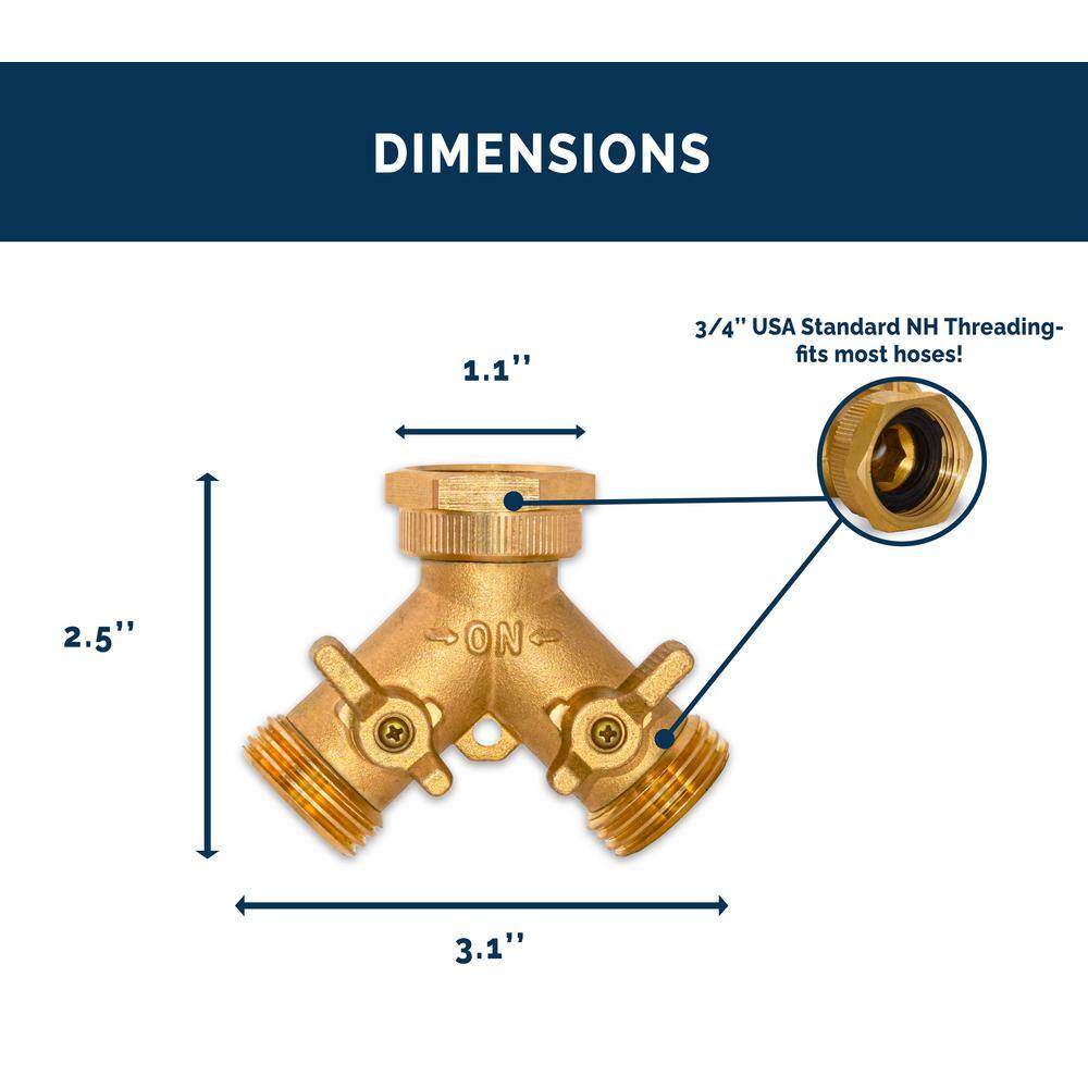 Morvat Brass Garden Hose Splitter Heavy-Duty 2-Way Hose Connector Fitting MOR-BCONNECTOR-2-A