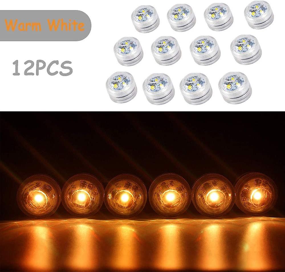 12 Led Flameless Underwater Tea Lights， Battery Operated Submersible Waterproof (warm White)