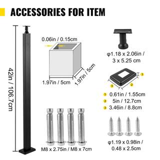 VEVOR Deck Railing 42 in. x 1.97 in. x 1.97 in. Cable Railing Post without Hole Stainless Stair Handrail with Mounting Bracket LGZHWK106.7551BHXV0