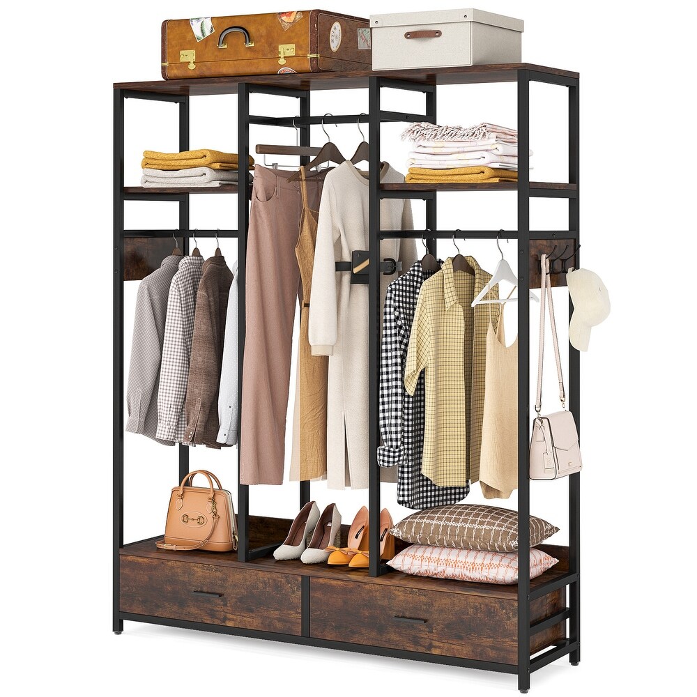 Freestanding Closet Organizer 3 Hanging Rod Clothes Garment Racks