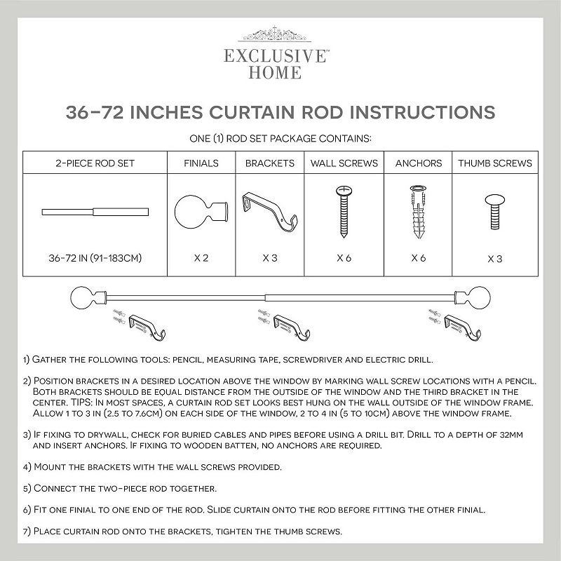 Exclusive Home Curtains Anastasia Adjustable Curtain Rod and Finial Set