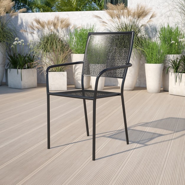 Flash Furniture Commercial Grade Indoor outdoor Steel Patio Arm Chair With Square Back