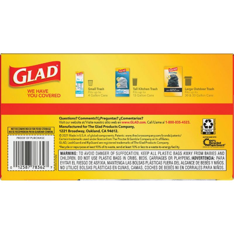 Glad Reinforced Strength Tall Kitchen Trash Bag 13 Gal. White