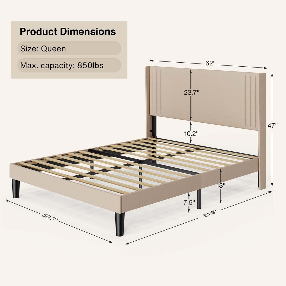 Queen/ Full Wingback Platform Bed Frames with Under bed Storage