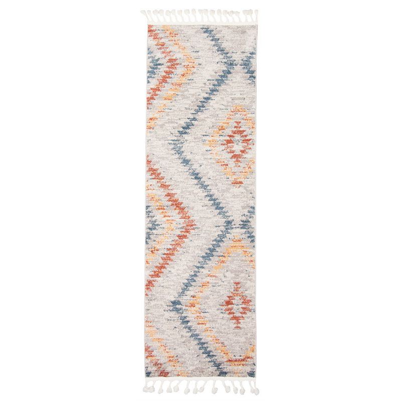 2.5' x 8.25' Off White and Blue Geometric Rectangular Rug Runner