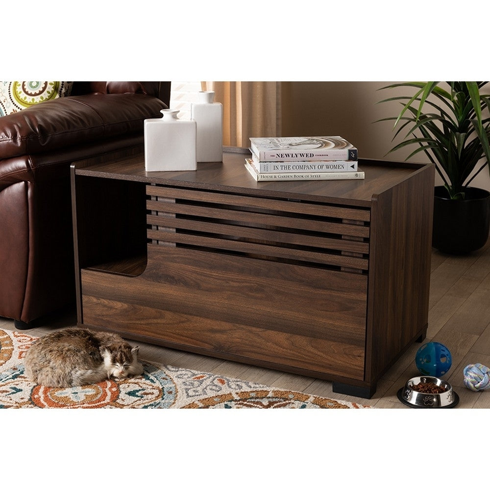 Baxton Studio Claire Modern and Contemporary Walnut Brown Finished Cat Litter Box Cover House