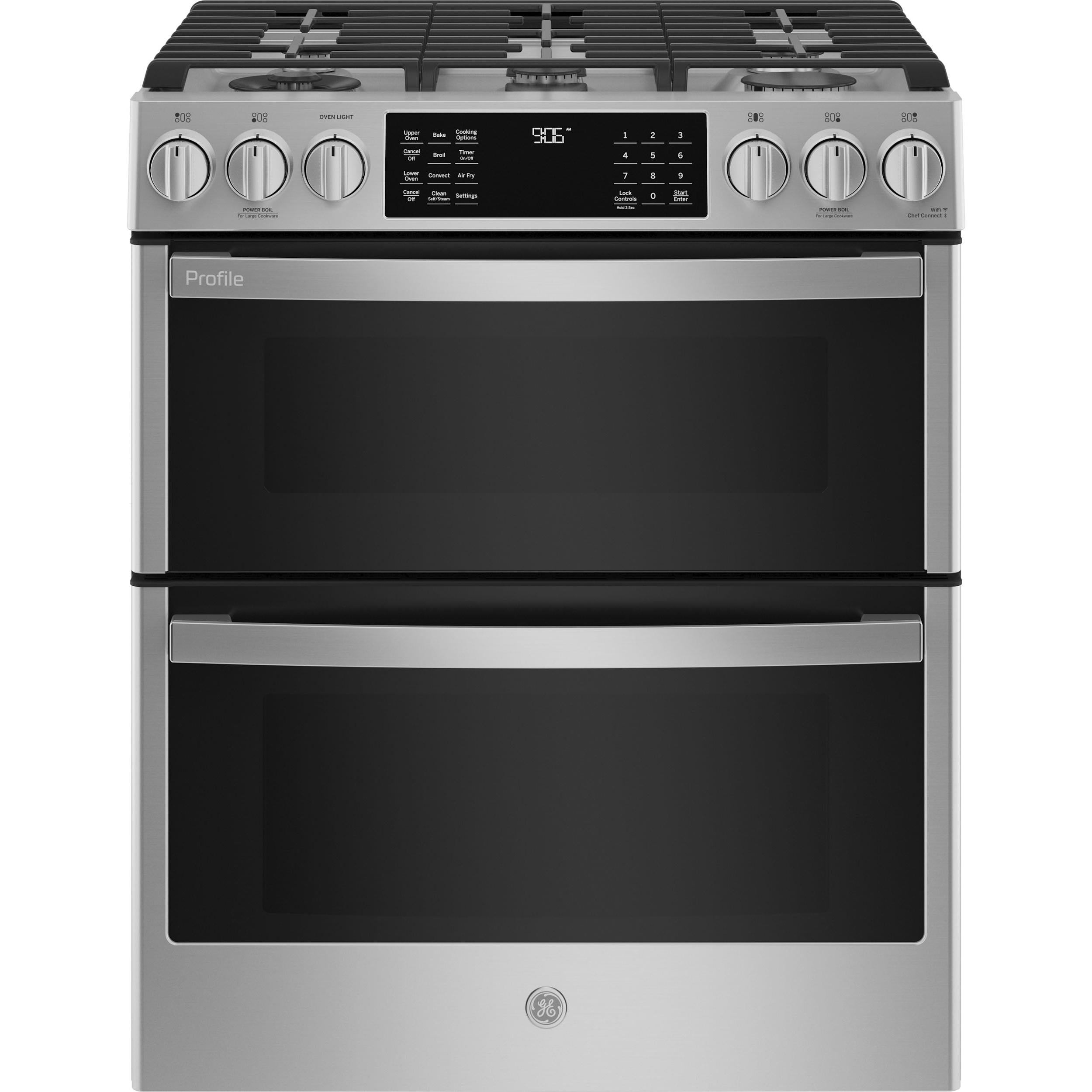 GE Profile 30-inch Slide-In Double Oven Gas Range with WiFi PCGS960YPFS