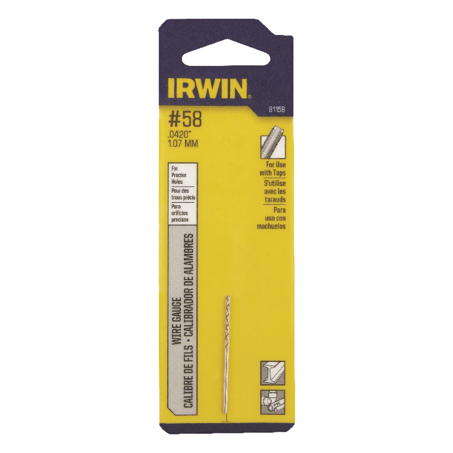 Irwin #58 X 1-5/8 in. L High Speed Steel Wire Gauge Bit 1 pc