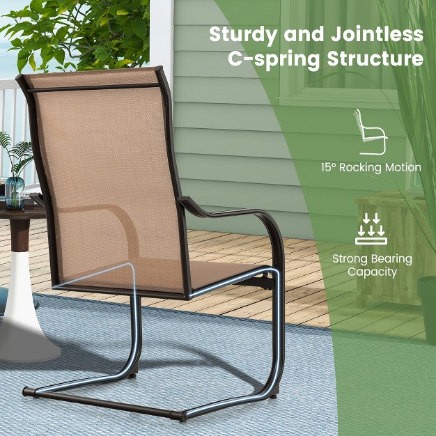 Costway 2pcs C spring Motion Patio Dining Chairs All Weather Heavy Duty Outdoor Brown