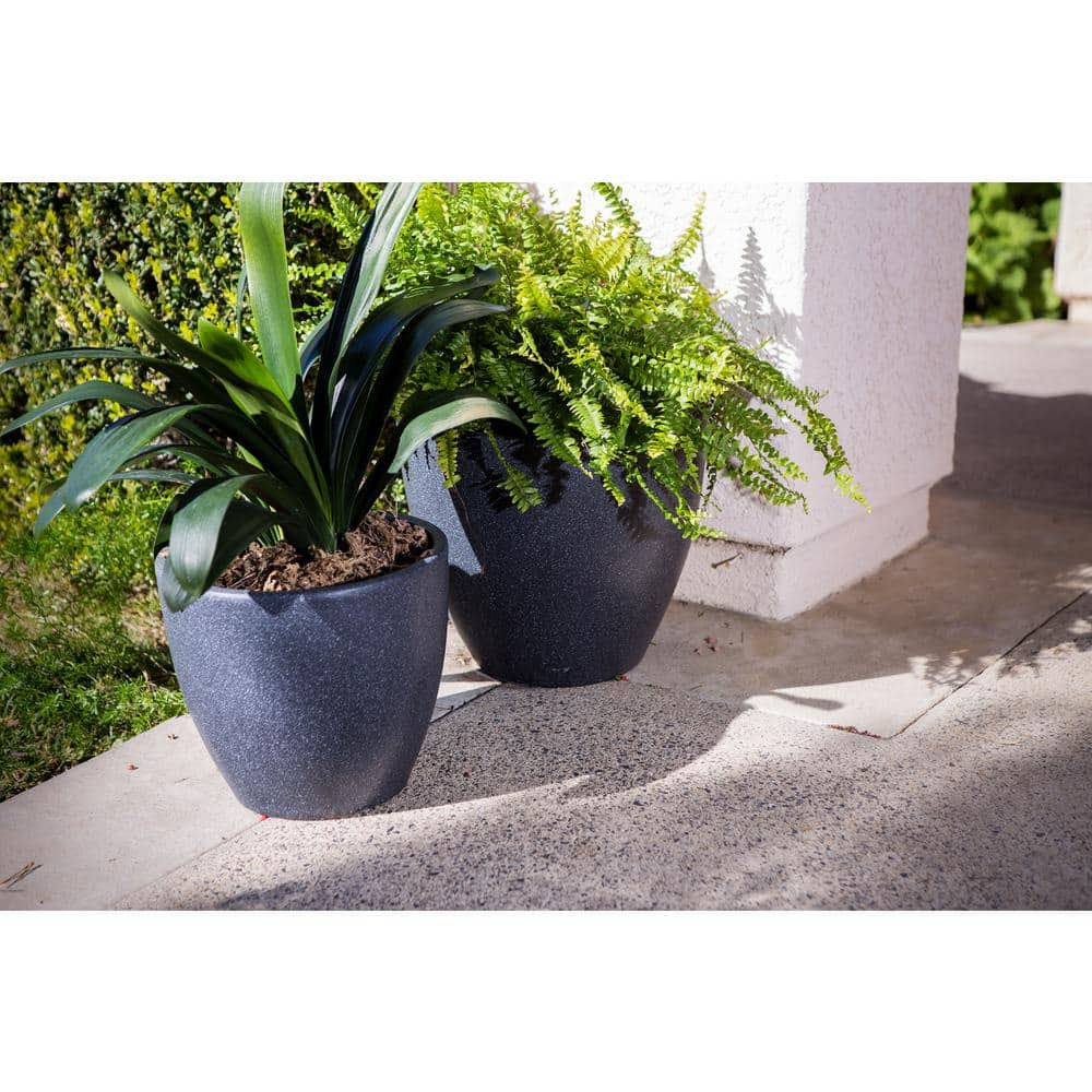 XBRAND 14 in. Tall and 12 in. Tall Black Modern Nested Round Flower Concrete Pot Planter (Set of 2 Different Sizes) PL1515BK