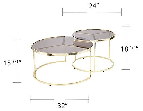 Unique Coffee Table Set  Nesting Design With Brass Metal Frame  ampSmoke Glass Top   Contemporary   Coffee Table Sets   by Decor Love  Houzz