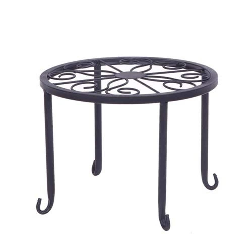 Winado Plant Stand 10 in. Black 10 in. H Round Pattern Metal Indoor Plant Stand 4-Tiers 302994561025