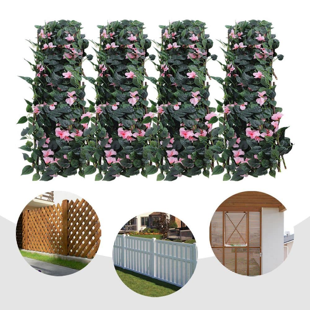 YIYIBYUS 46 in. Wood Silk Fabric Faux Ivy Fencing Panel Garden Fence Pink 4-Pieces YLYOGN9JWDZFP