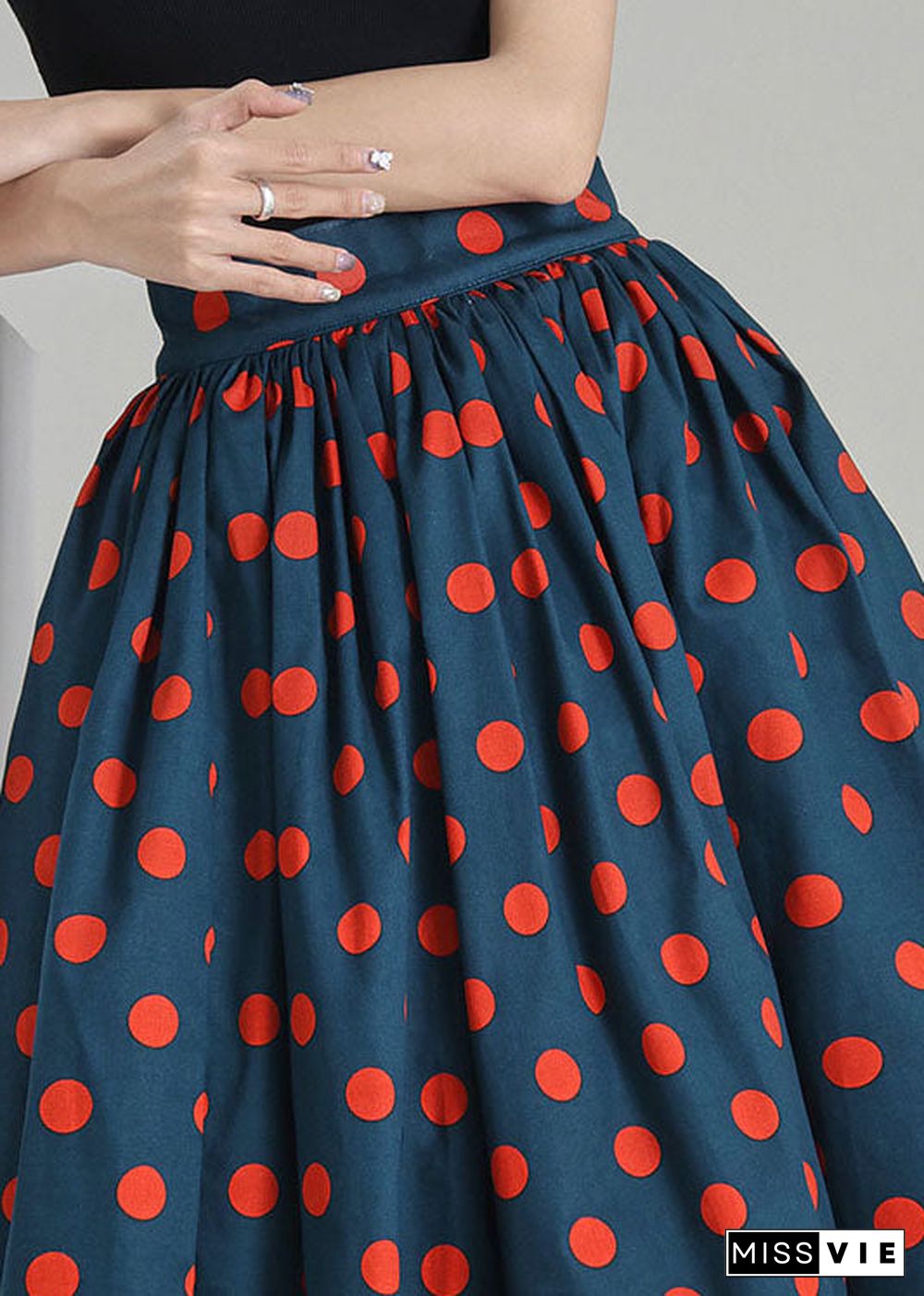 French Peacock blue dot print cirlce skirts Spring