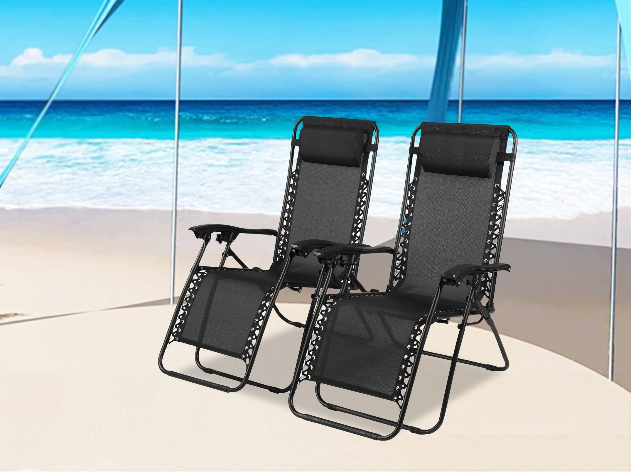 Zero Gravity Chairs Set of 2 Pool Lounge Chair Zero Gravity Recliner Lawn Patio Outdoor Porch Beach Backyard Anti Gravity Chair Folding Reclining Camping Chair, Black