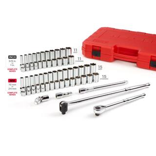 TEKTON 12 in. Drive 6-Point Socket and Ratchet Set 38 in. to 1 in. 10 mm to 24 mm (58-Piece) SKT25301