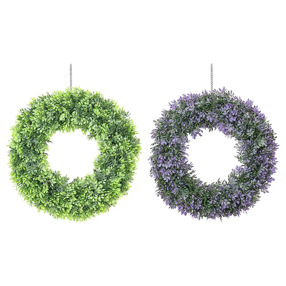 Hh 57 Cheap Price Garden Supplies Boxwood Grass Garland Green Plastic Leaf Wreath for Door Decorative