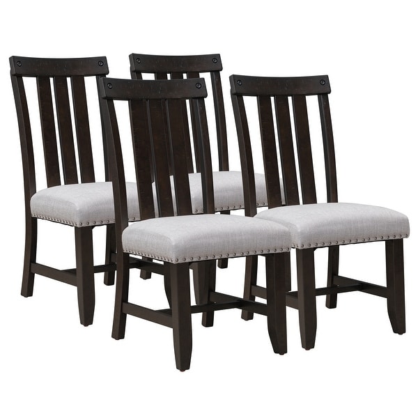 Upholstered Dining Chairs with Sliver Nails and Wood Legs， Set of 4