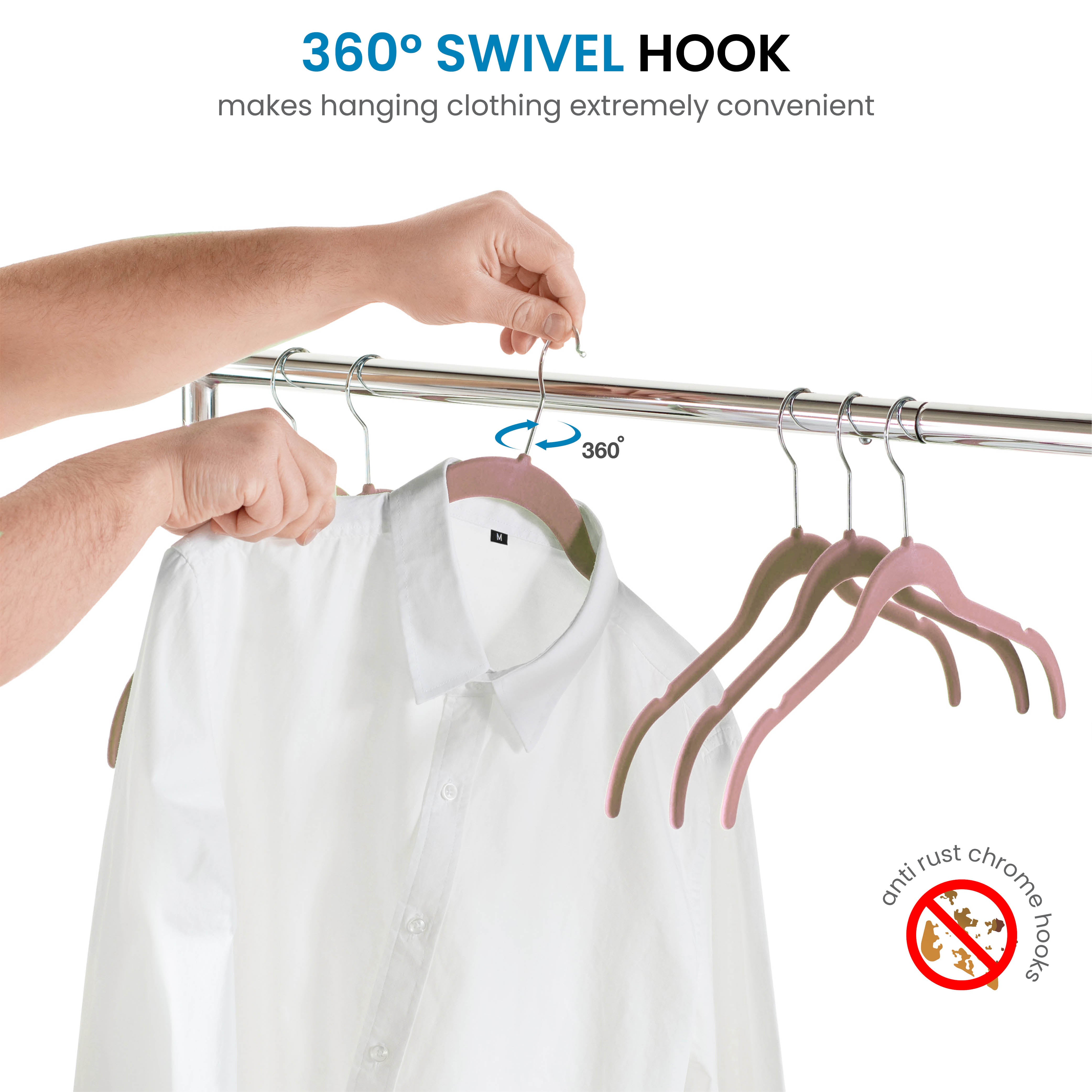 Premium Velvet Shirt Hangers (50 Pack) Non Slip Clothes Hangers, Ultra Slim Hangers Gain 50% Closet Space, 360° Swivel Hook, Clothes Hangers for Tops, Dress Shirts, Blouses, Strappy Dresses, Delicates