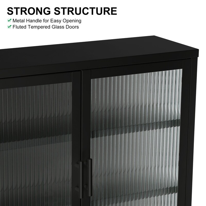 Modern Style Glass Door Wall Cabinet With Detachable Shelves