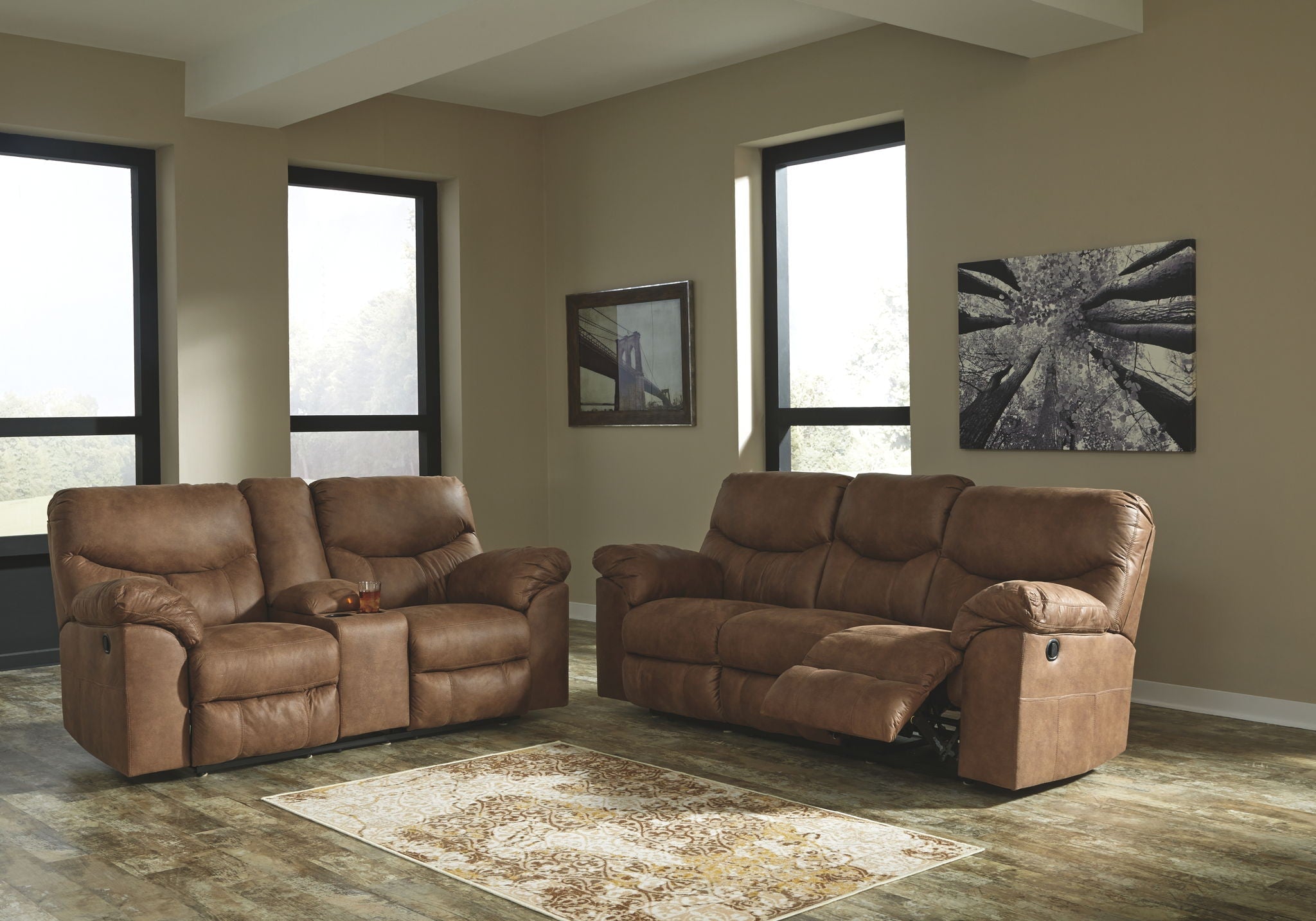 Boxberg Reclining Sofa and Loveseat with Console