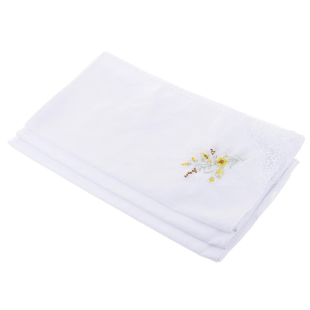 2x 12x Women White Flower Embroidery Cotton Lace Handkerchiefs Hanky Hankie Scarves