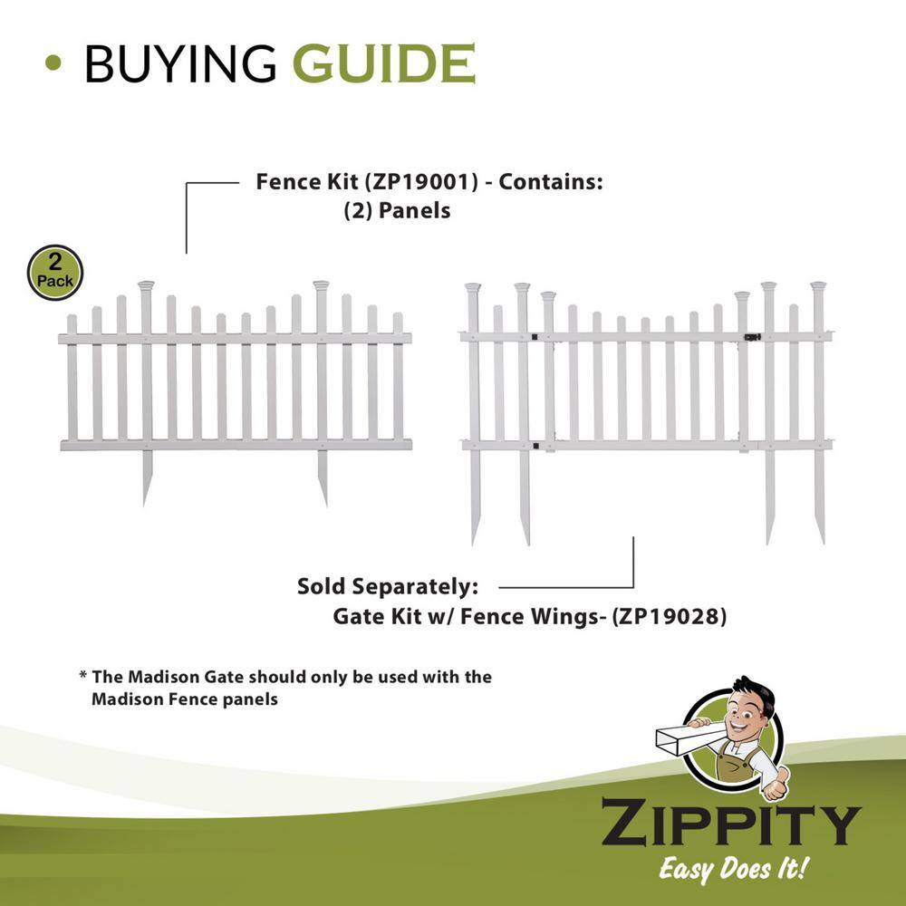 Zippity Outdoor Products 2.5 ft. x 4.7 ft. Madison No-Dig Vinyl Garden Picket Fence Panel Kit (2-Pack) ZP19001