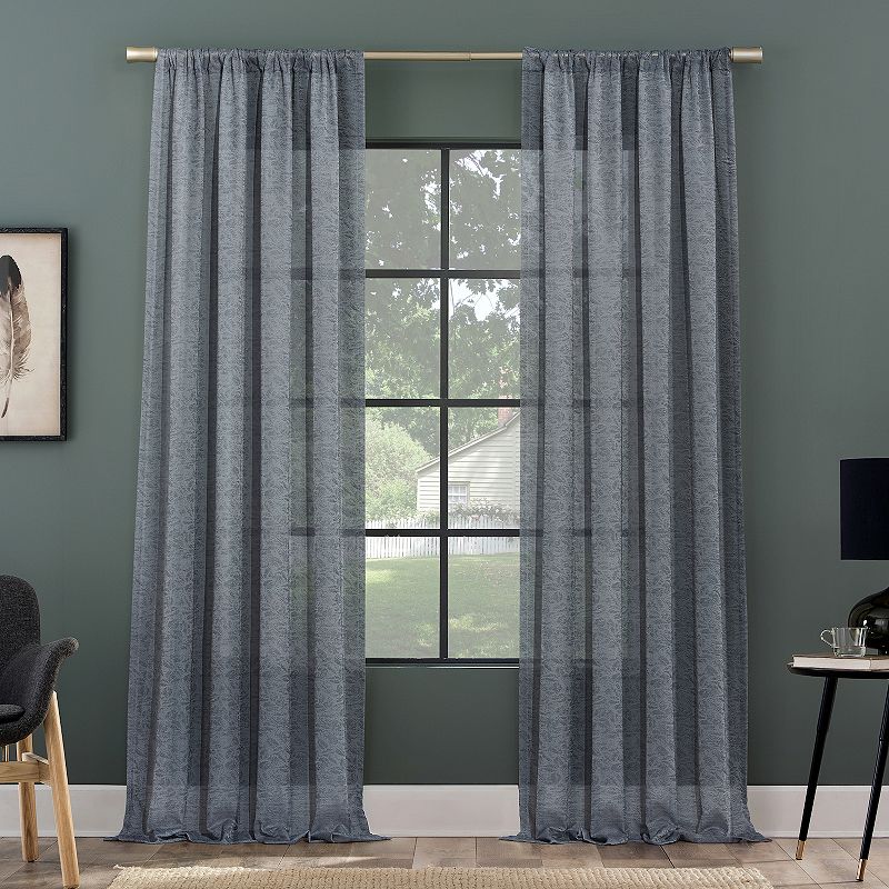 Clean Window Subtle Foliage Recycled Fiber Sheer Rod Pocket Curtain Panel