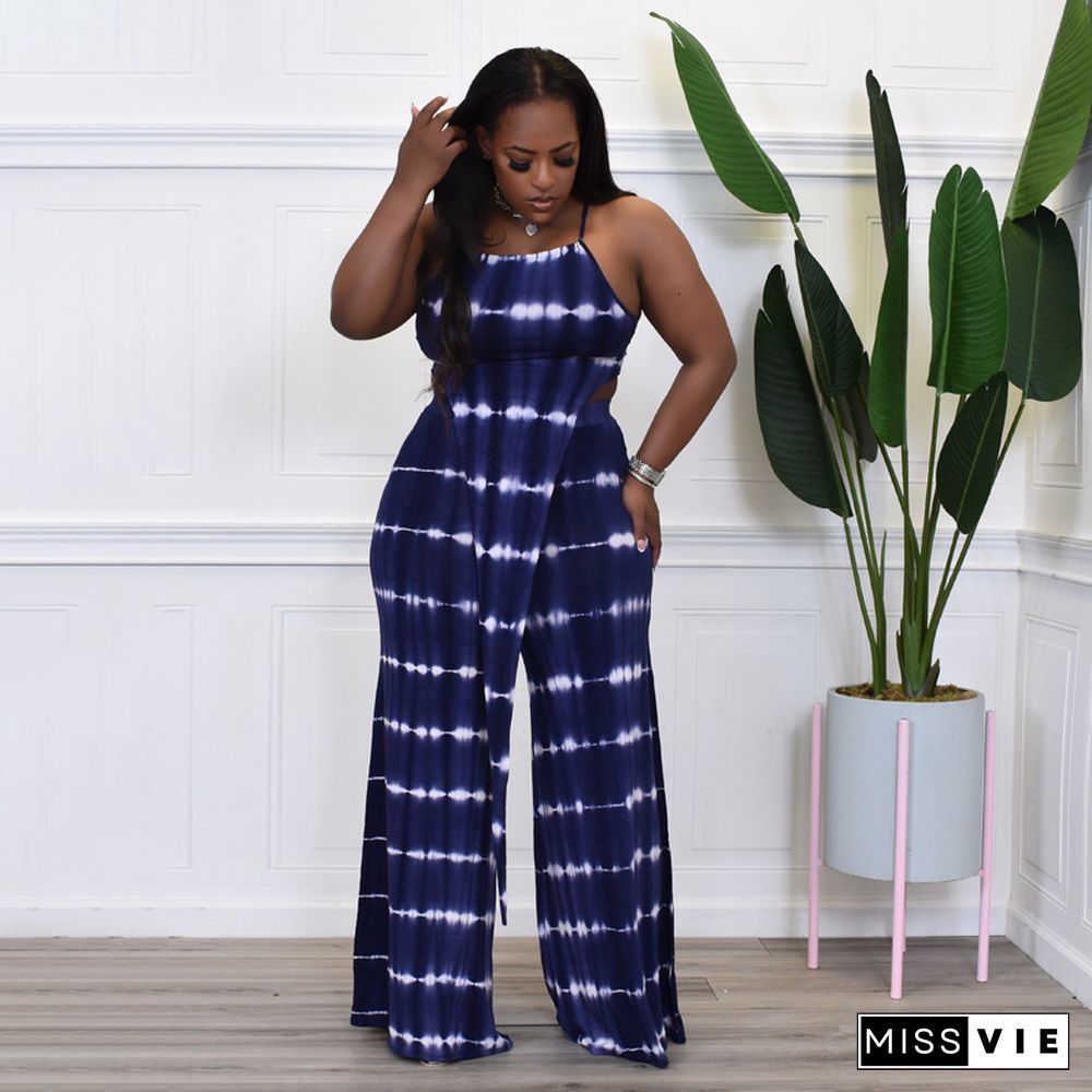 Plus Size Printed Wide-leg Pants 2 Piece Set