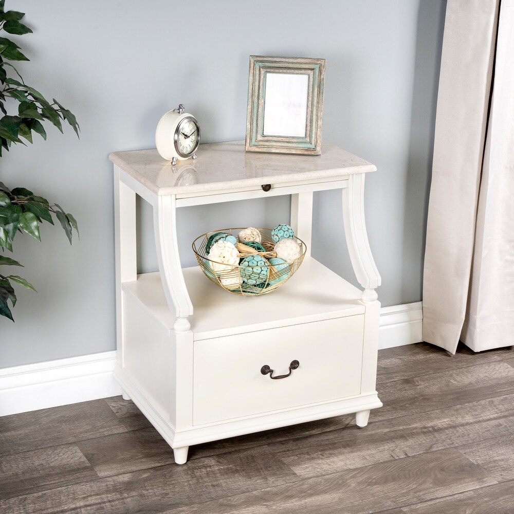 Mabel Genuine Marble and Wood 1 Drawer Nightstand