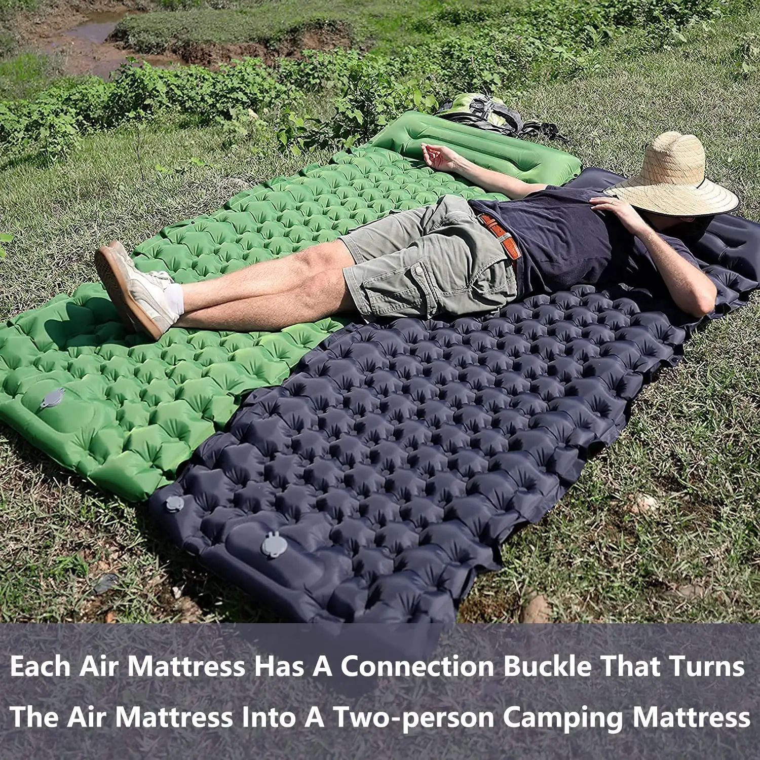 Camping Sleeping Mat Inflatable Camping Waterproof Mattress with Built in Foot Pump Compact Sleeping Pad for Camping Backpacking