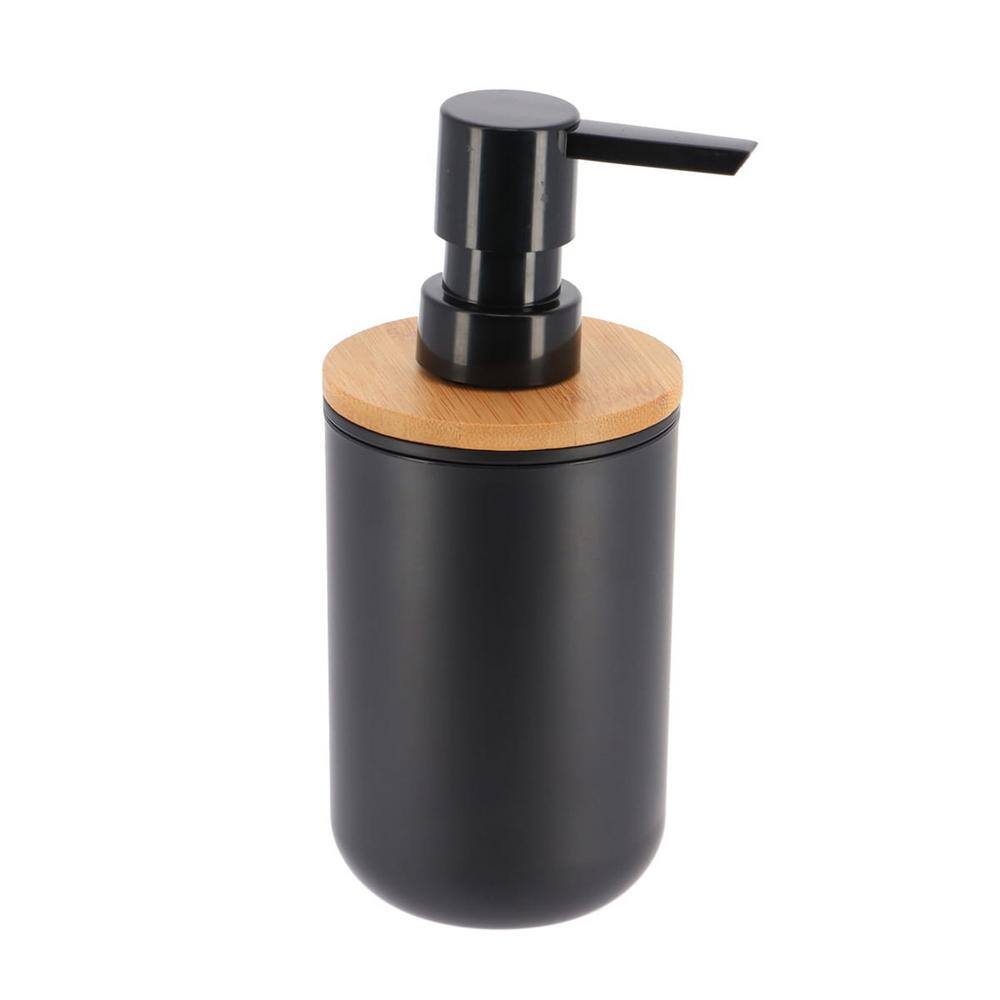 Padang 7--Pieces Bath Accessory Set with Soap Pump Tumbler Soap Dish and Toilet Brush Holder in PVC Black and Bamboo SET7PADANG6174237