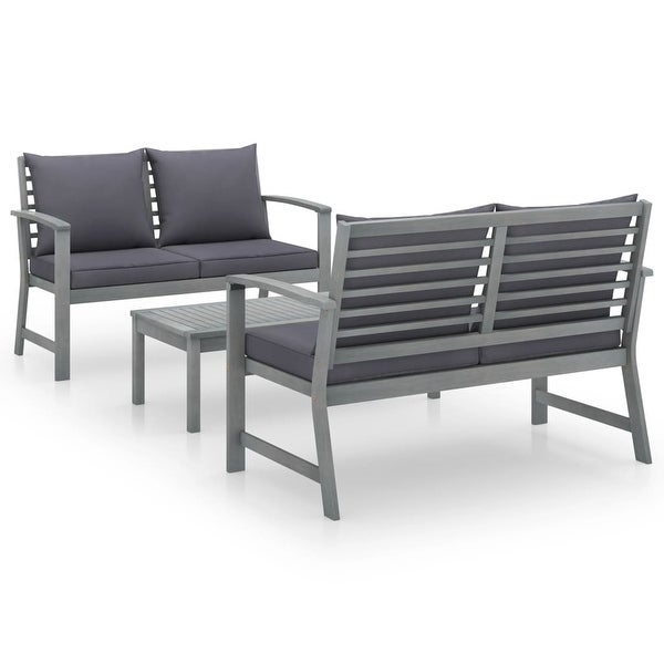 3 Piece Garden Lounge Set with Cushion Solid Acacia Wood Gray - Overstock - 35105728